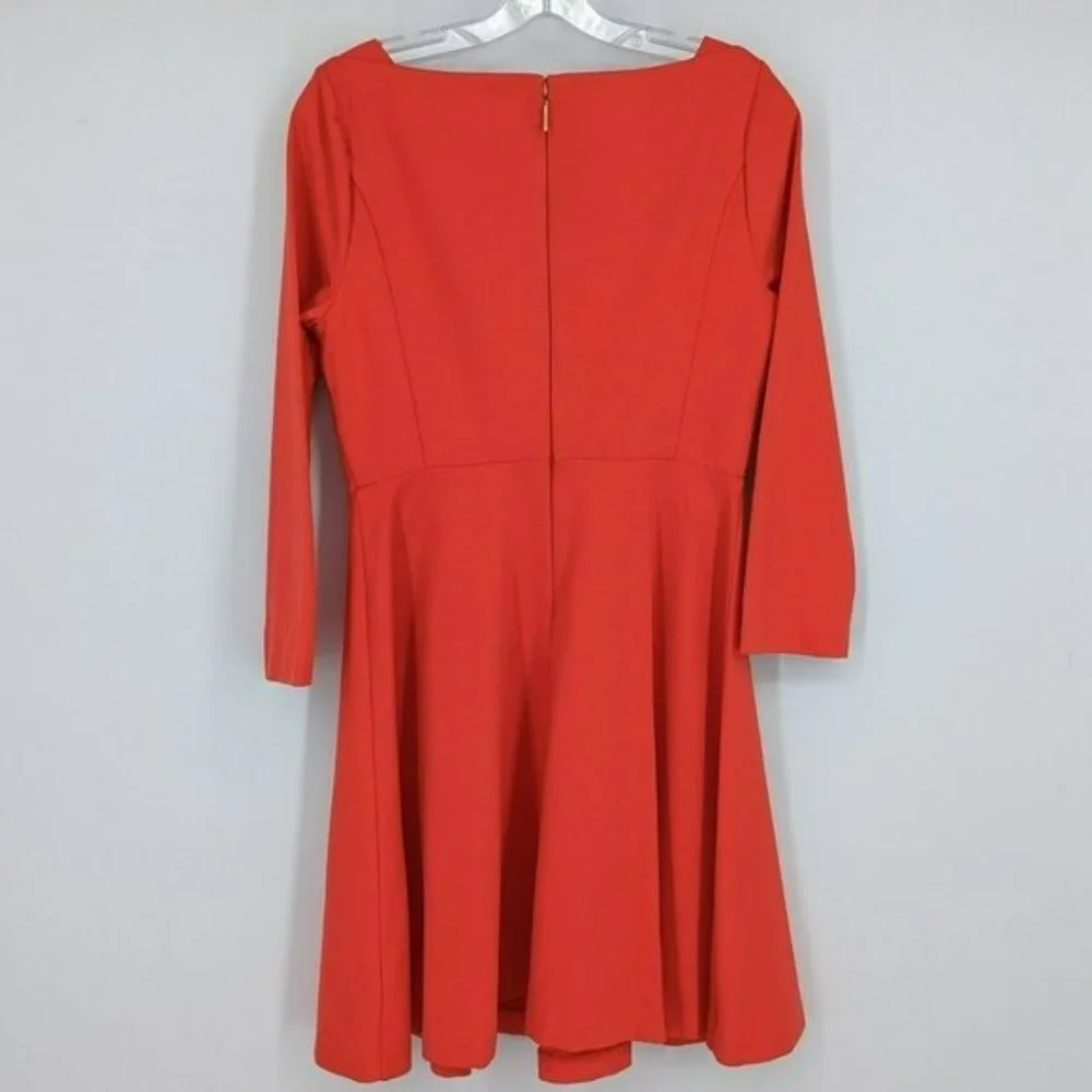 Kate Spade Fit & Flare Dress 6 Red 3/4 Sleeve Sweetheart Neck Stretch Ponte Knit